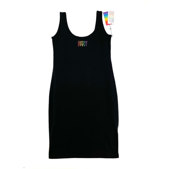 DKNY SPORT Pride Rainbow Black Logo Tank Dress NWT - Picture 2 of 7